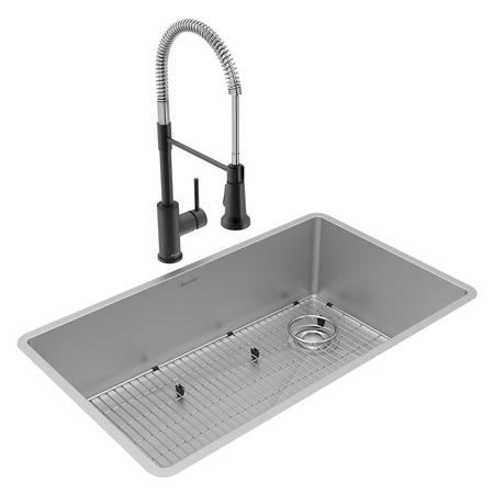 Elkay 18 Gauge SS 31-1/2" x 18-1/2" x 9", Single Bowl Undermount Sink & Faucet Kit w/Bottom Grid & Drain ECTRU30179RTFBC